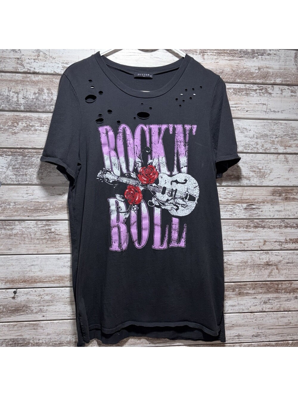 Zutter Distressed Tee Women’s Med  Blk Short Sleeve Rock N Roll